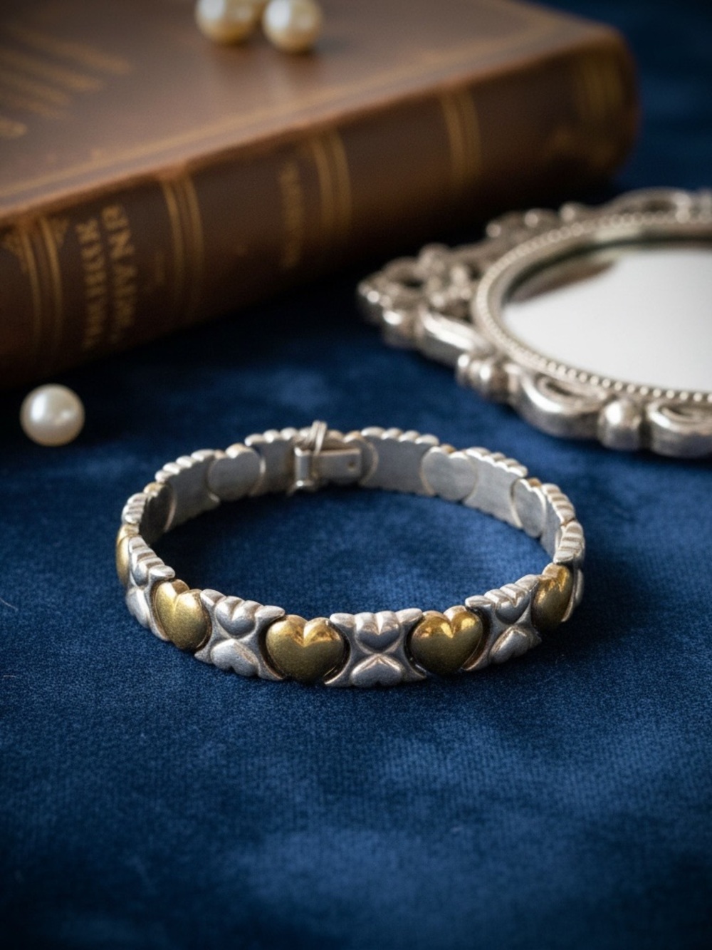 Two-Tone Silver and Gold Link Bracelet - Women's Jewelry stamped sterling - Picture 3 of 6
